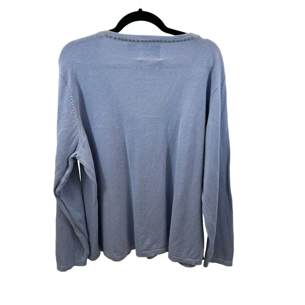 Ladies Limited Edition Storybook Knits Blue “Wolf Moon” V Neck Sweater Size‎ 2X